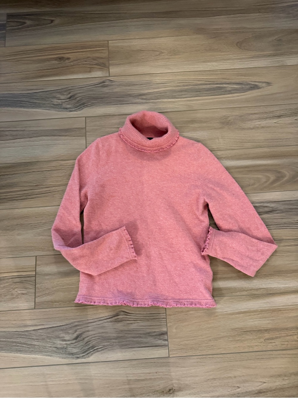 Ralph Lauren Pink Turtleneck Sweater angora wool rabbit hair.  Lettuce trim